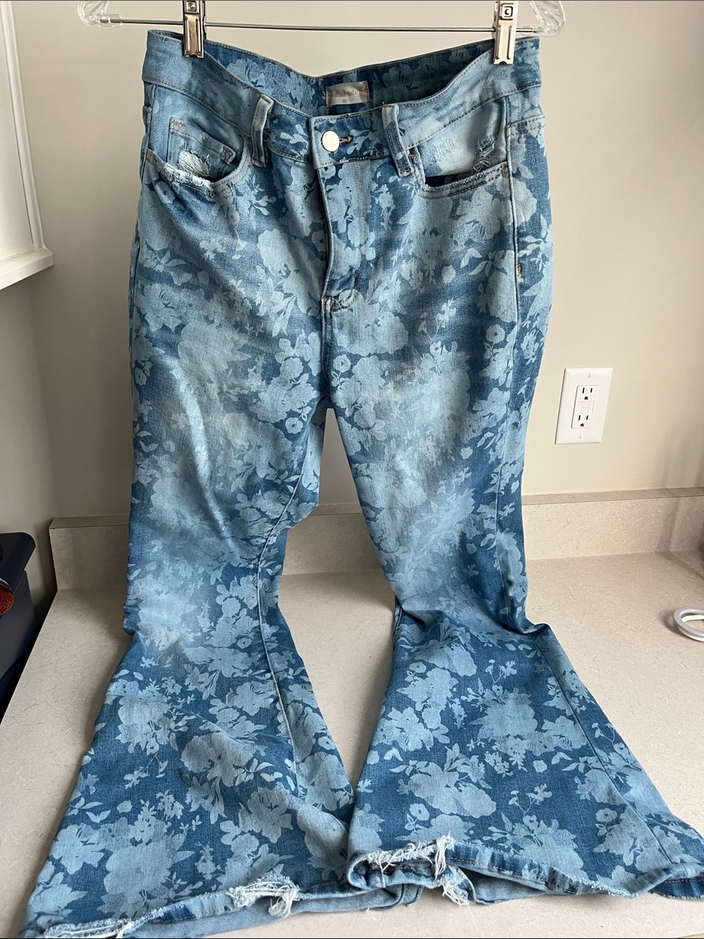 Altar'd State Blue Floral-Print Flare Jeans